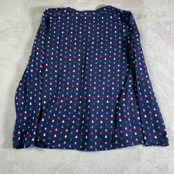 J.Crew Pajama Set Womens XL Blue‎ Christmas Tree Print Henley Top Joggers Cotton - Picture 9 of 16